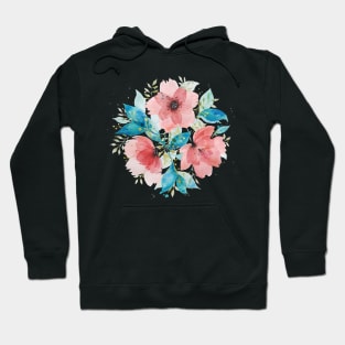 Watercolor Pink and Turquoise Botanical Arrangement 3 Hoodie